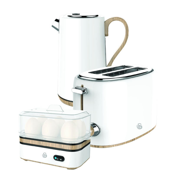 SWAN White Cordless Kettle & 2 Slice Toaster & 6 Egg Boiler - SWTP1W - Brand New Damaged Packing